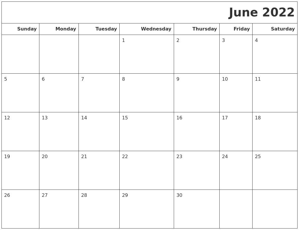 June 2022 Calendars To Print