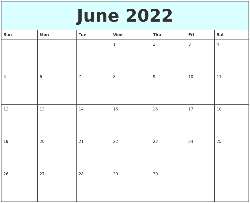 June 2022 Free Calendar