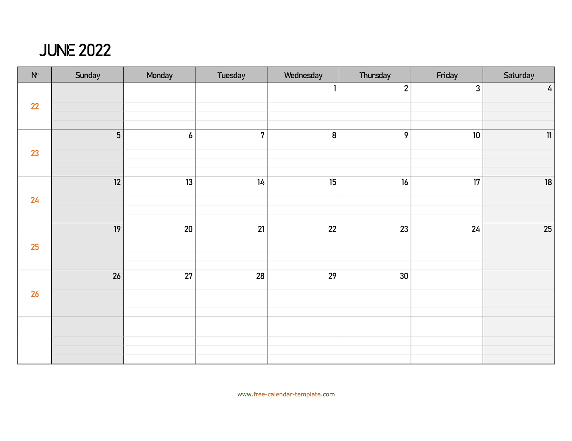 June 2022 Free Calendar Tempplate | Free-Calendar-Template