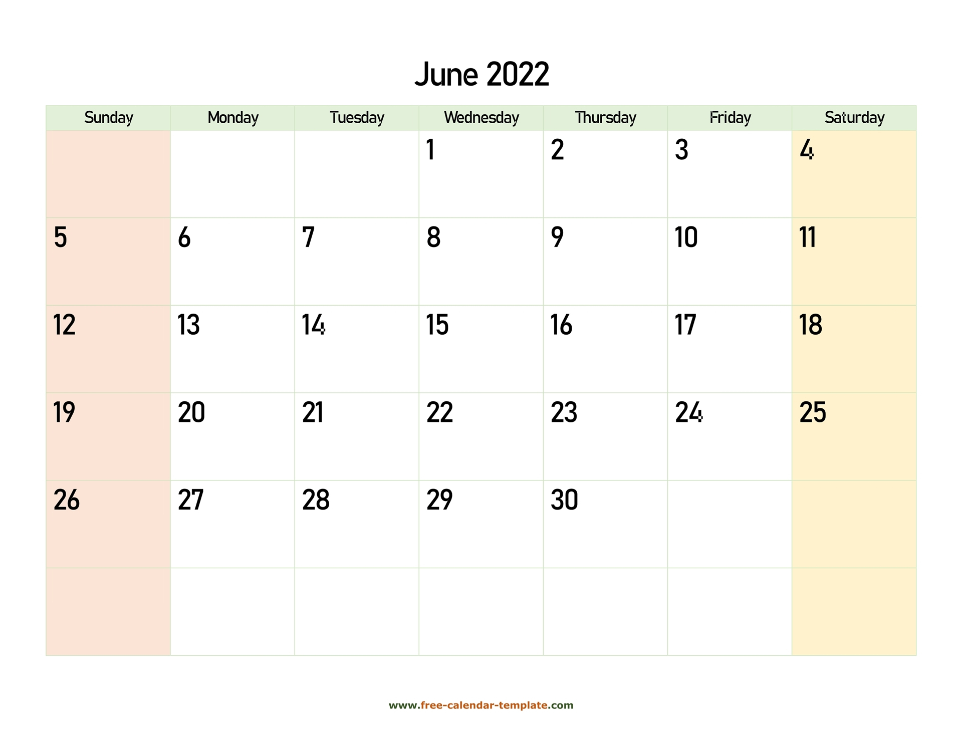 June 2022 Free Calendar Tempplate | Free-Calendar-Template