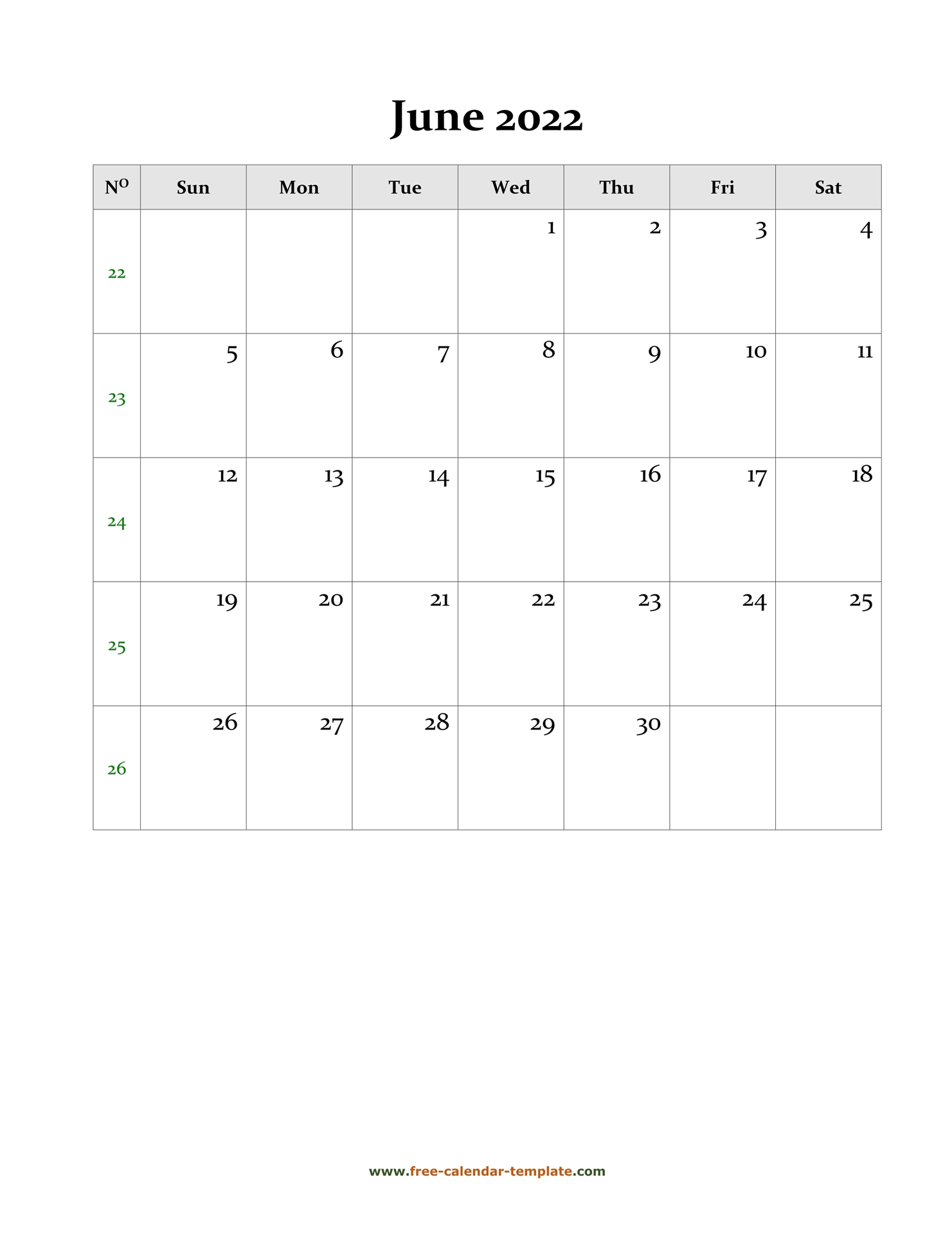 June 2022 Free Calendar Tempplate | Free-Calendar-Template