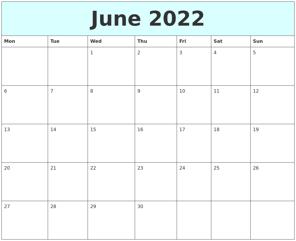 June 2022 Free Calendar