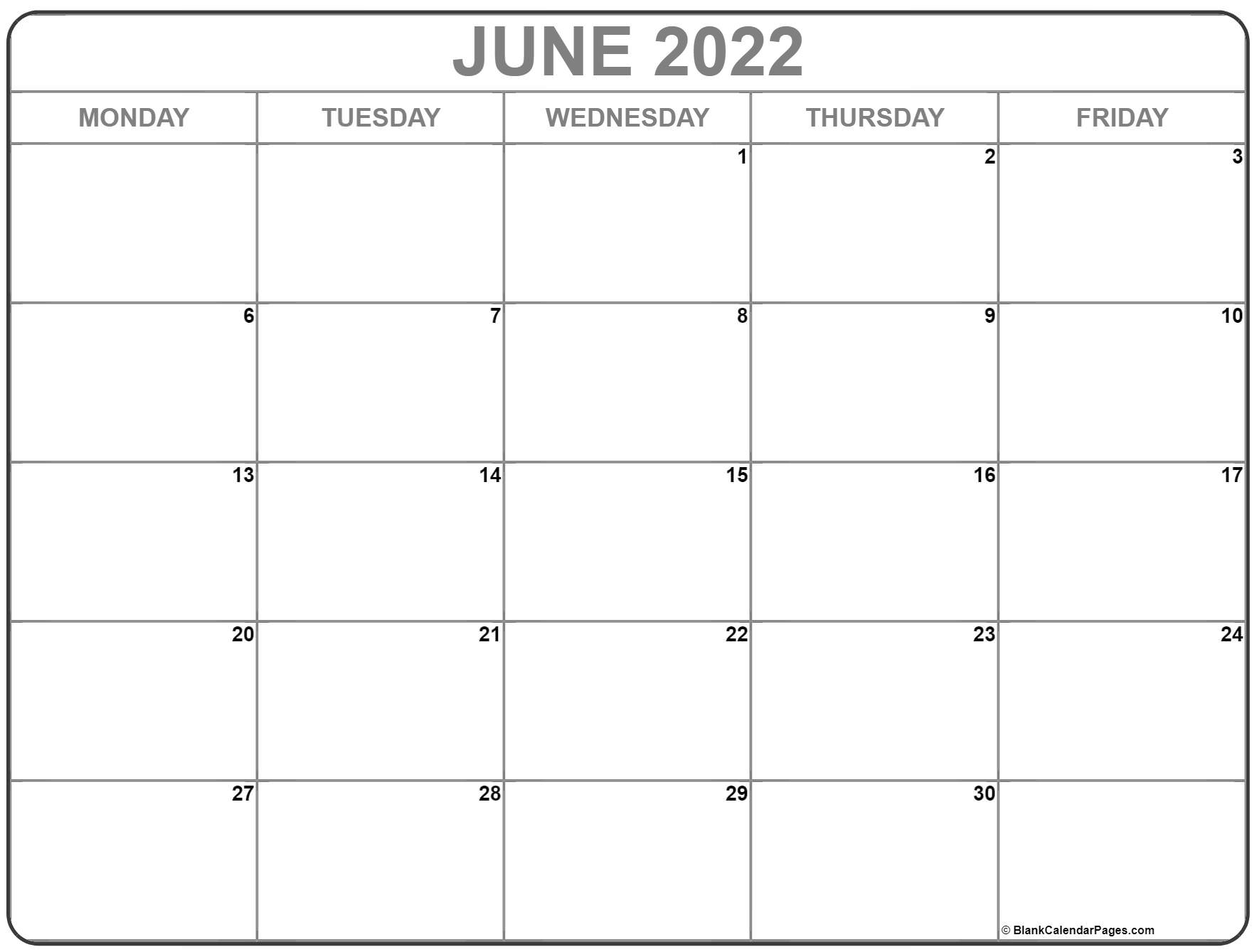 June 2022 Monday Calendar | Monday To Sunday