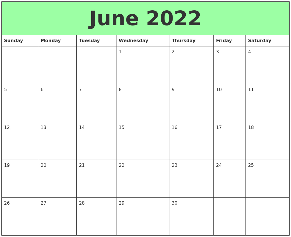 June 2022 Printable Calendars