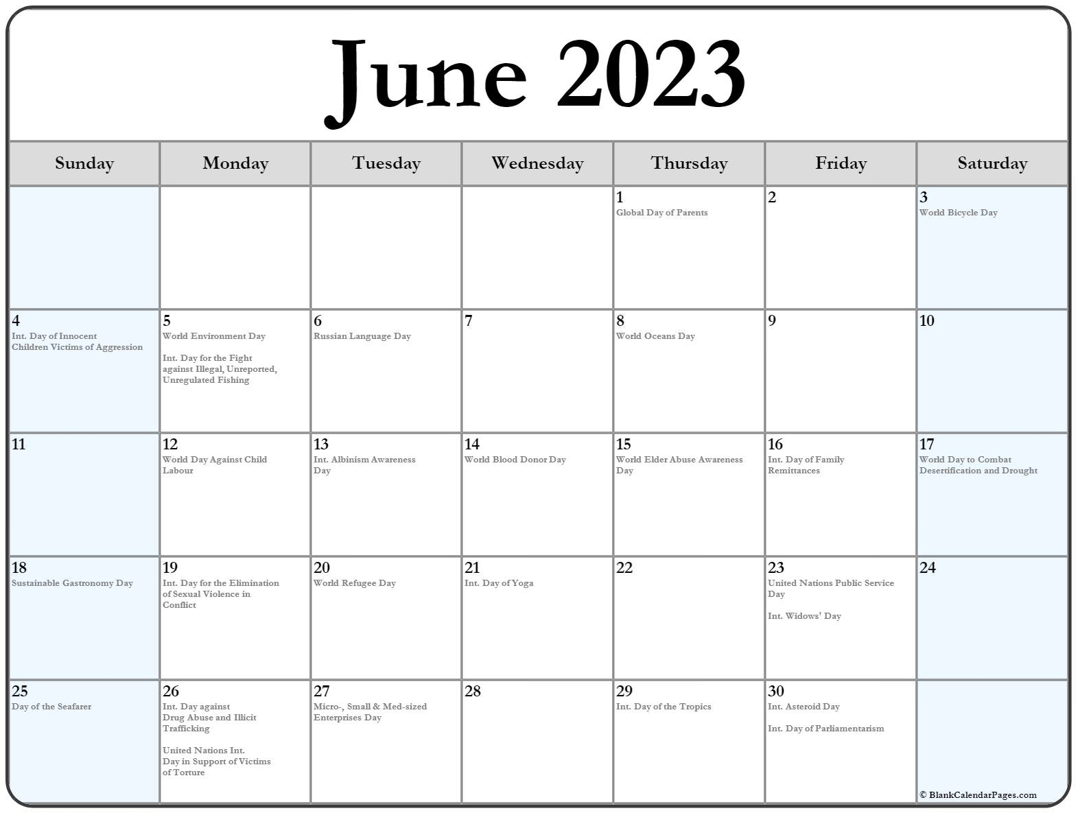 June 2023 Calendar With Holidays