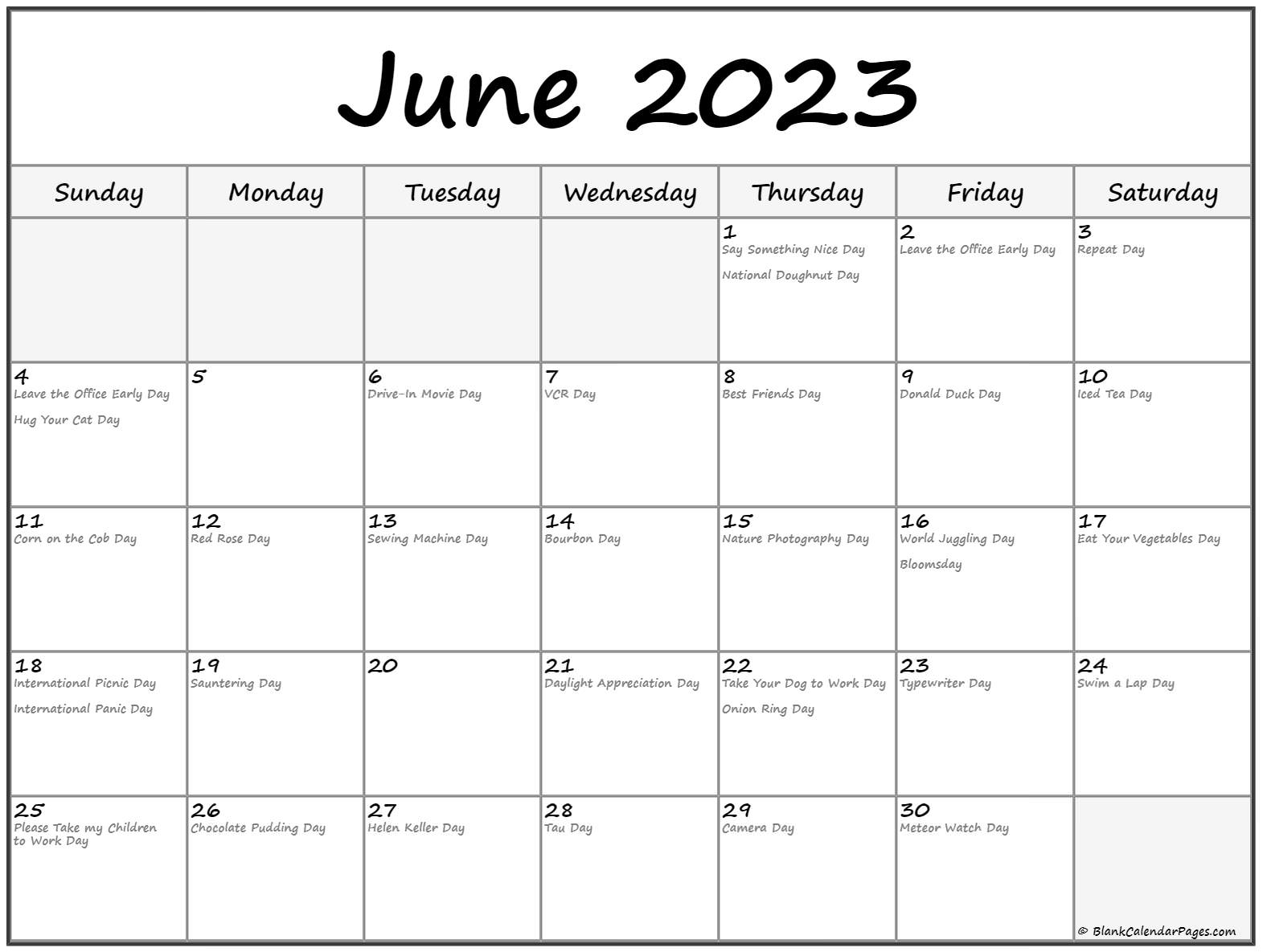 June 2023 Calendar With Holidays