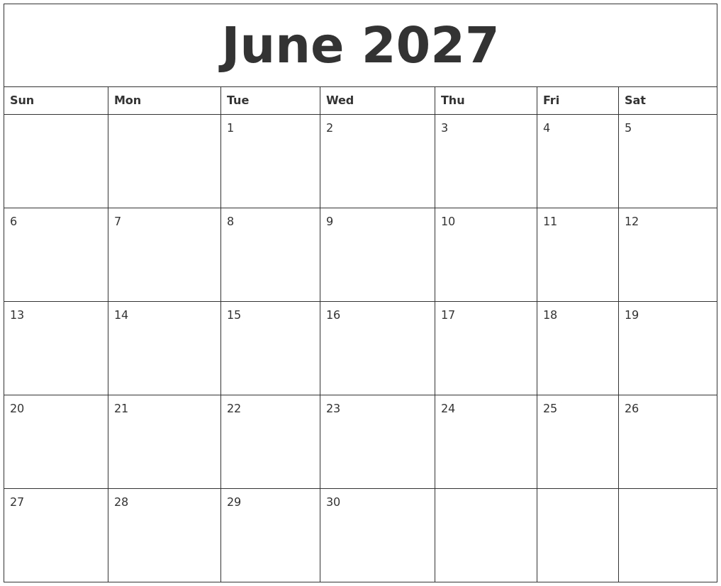 June 2027 Calendar