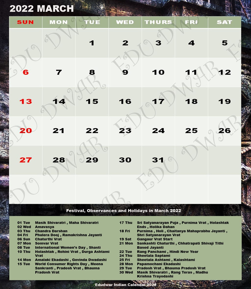 Kalnirnay March Marathi Calendar 2022 [Latest Revision