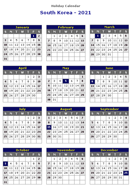 Korean Calendar 2021