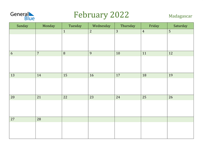 Madagascar February 2022 Calendar With Holidays