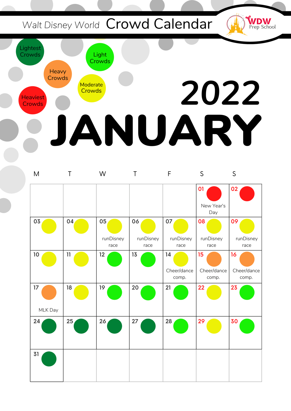 January 2022 Crowd Calendar Disney World Calendar Template 2022