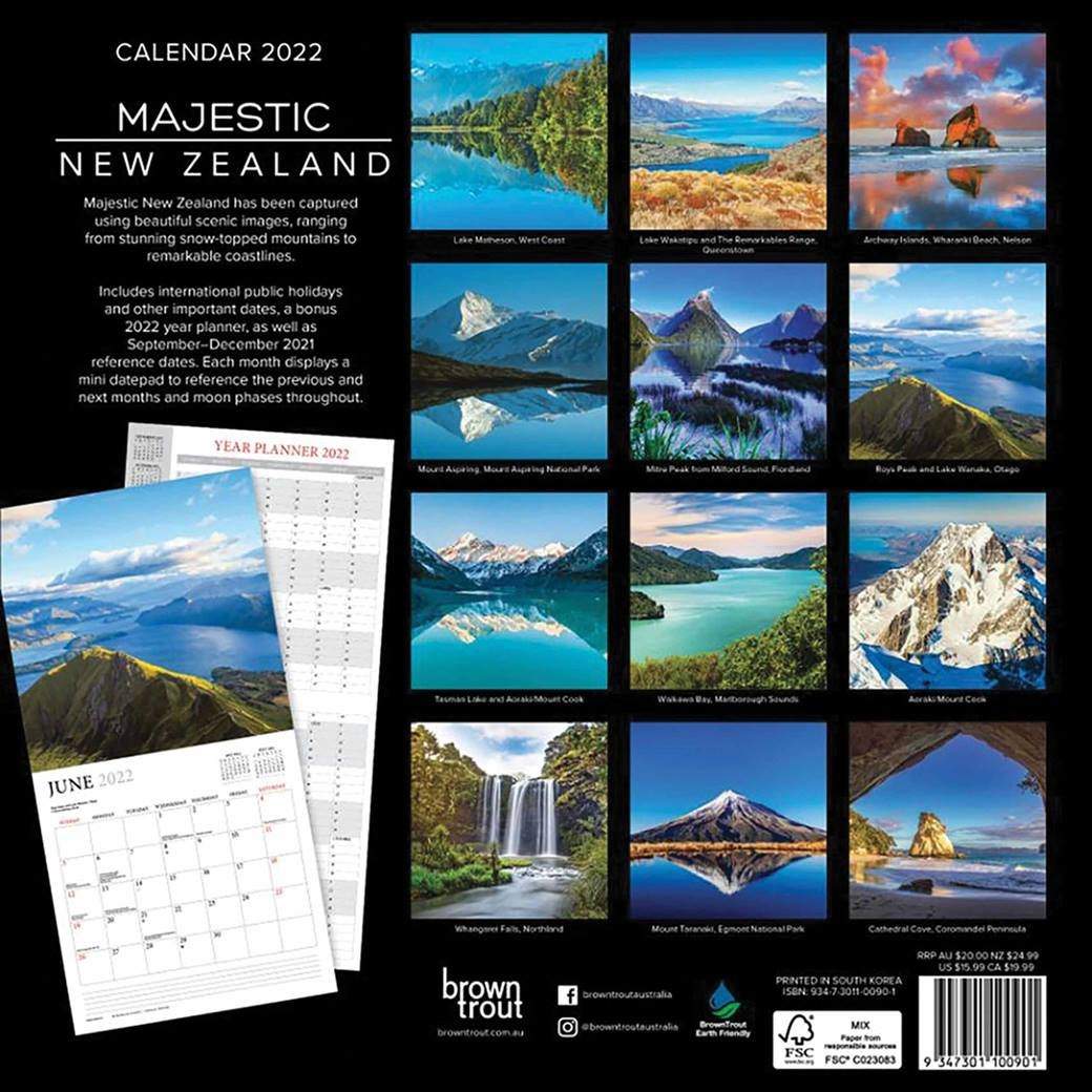 Majestic New Zealand Calendar 2022 At Calendar Club
