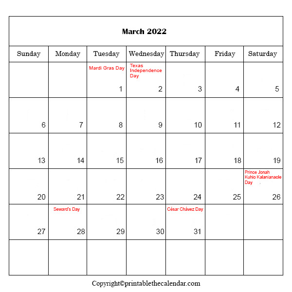 Mar 4 | Printable The Calendar