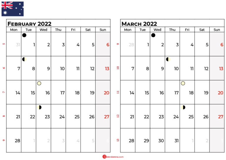 March 2022 Calendar Australia With Holidays