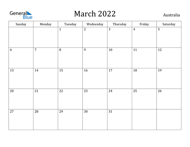 March 2022 Calendar - Australia
