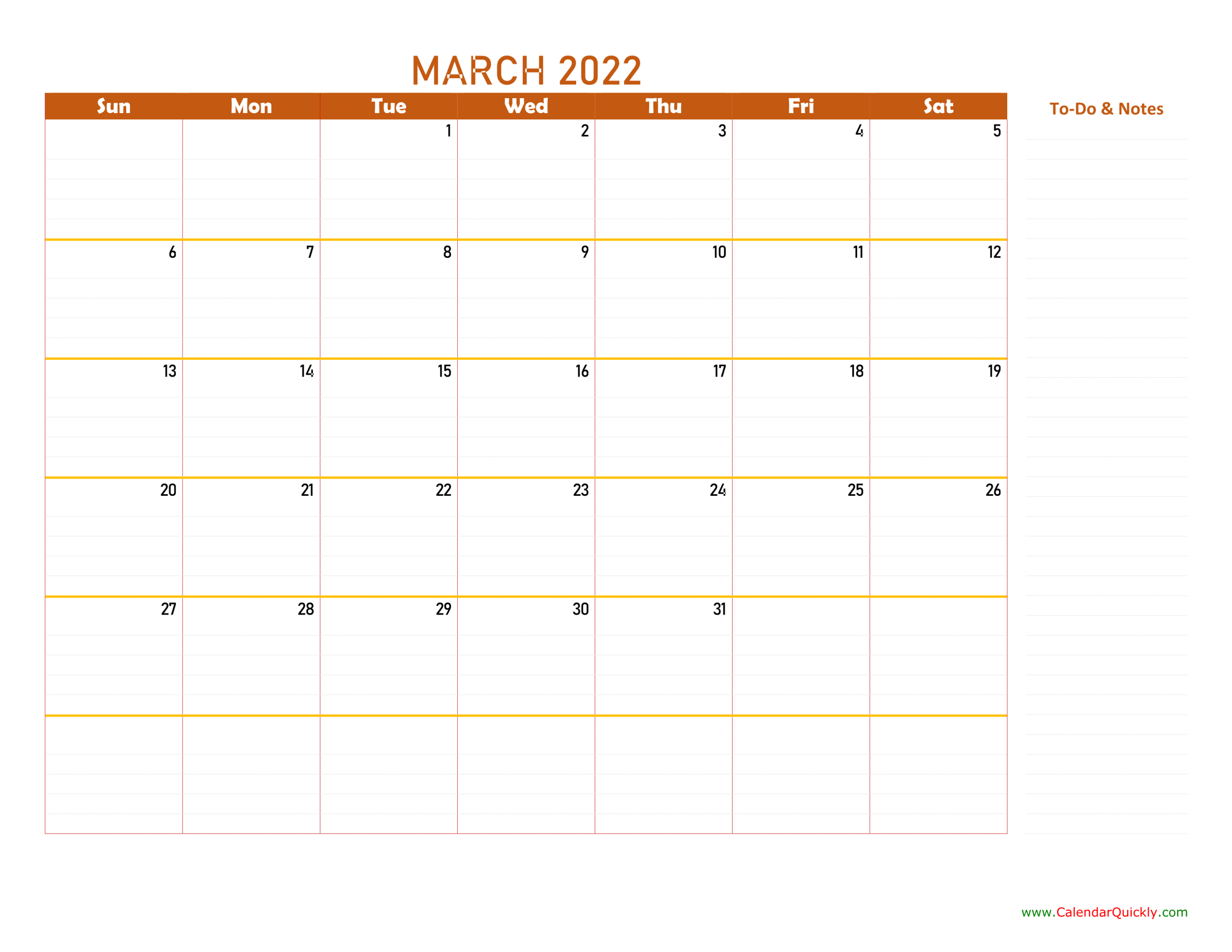 March 2022 Calendar | Calendar Quickly