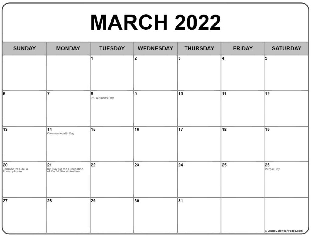 March 2022 Calendar Canada - Print A Calendars