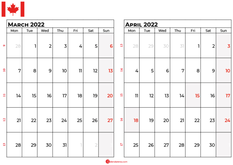 March 2022 Calendar Canada With Holidays