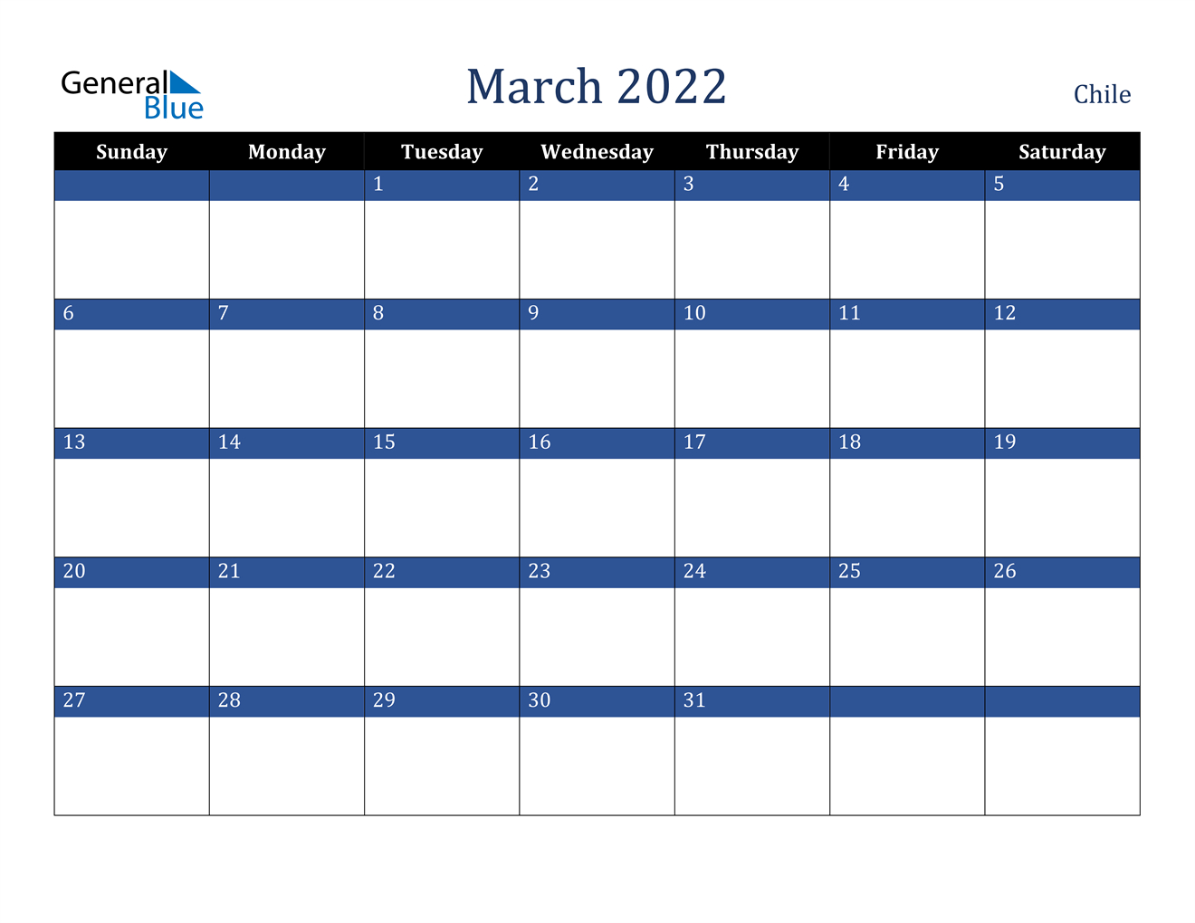 March 2022 Calendar - Chile