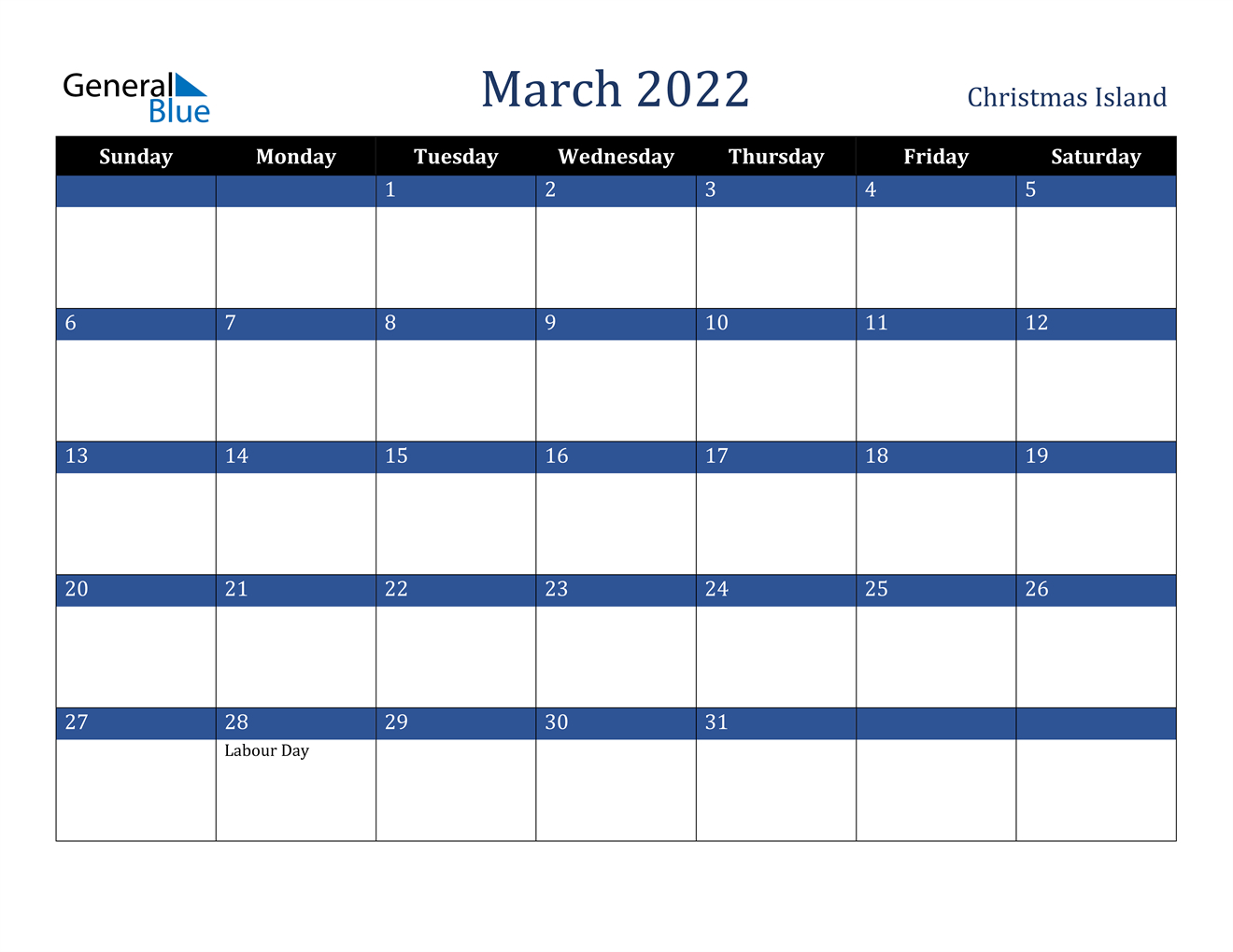 March 2022 Calendar - Christmas Island