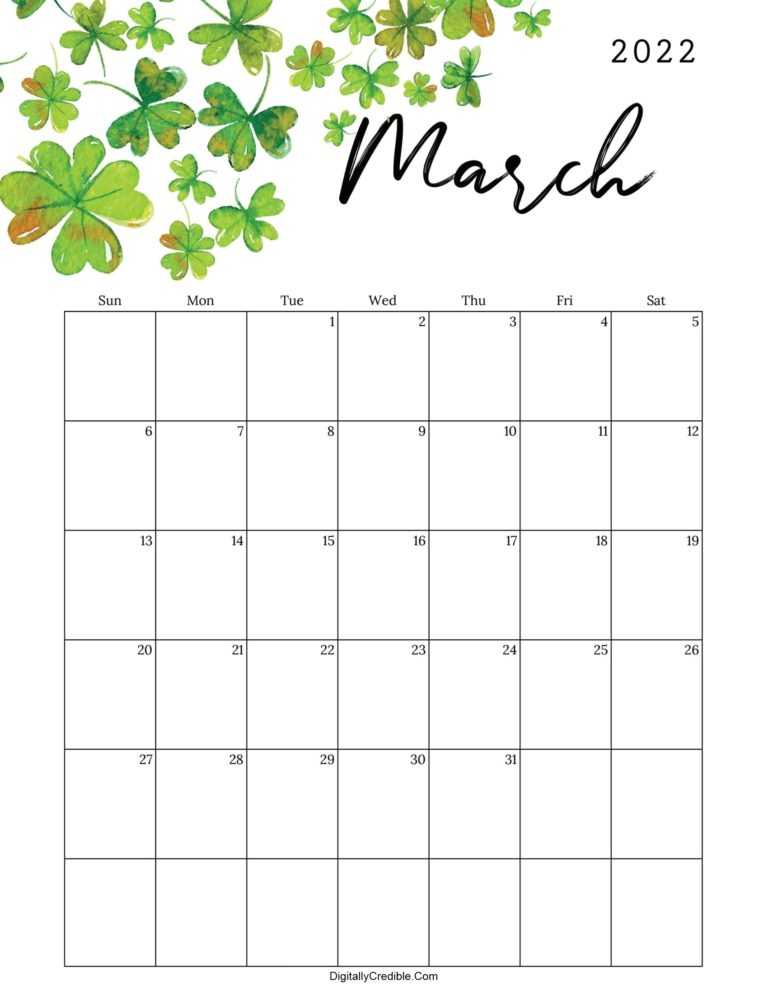 March 2022 Calendar Cute &amp; Floral Templates