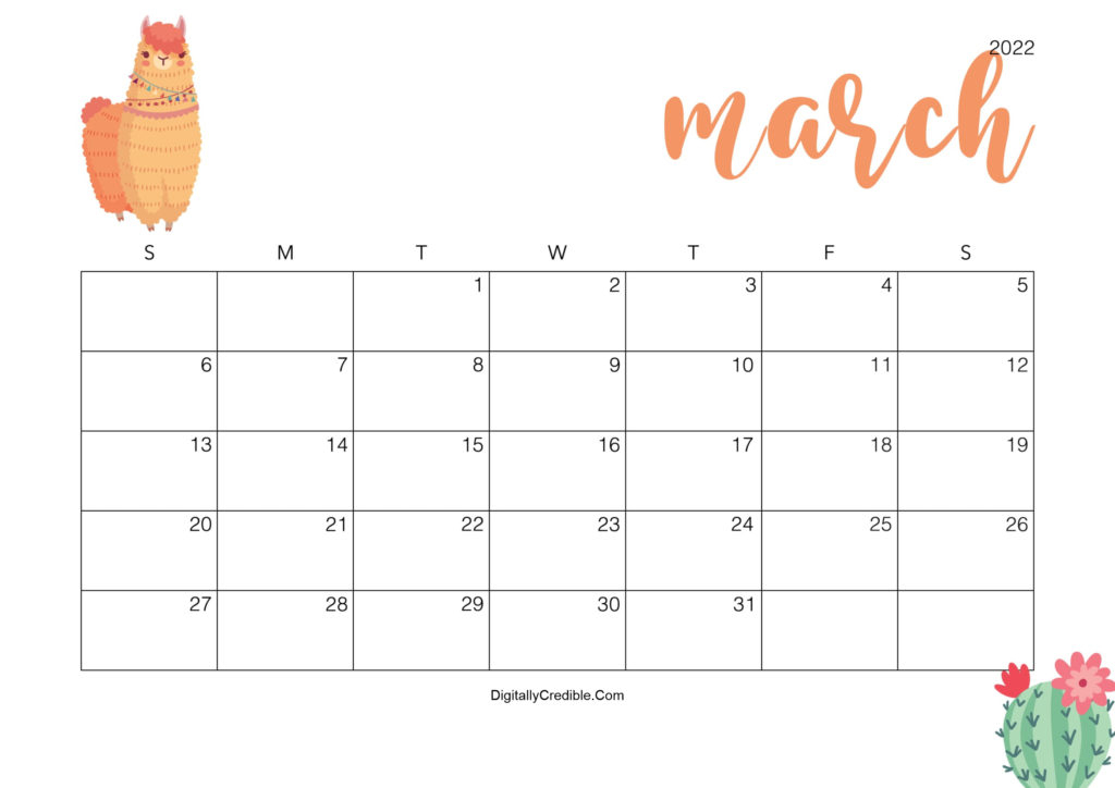 March 2022 Calendar Cute &amp; Floral Templates