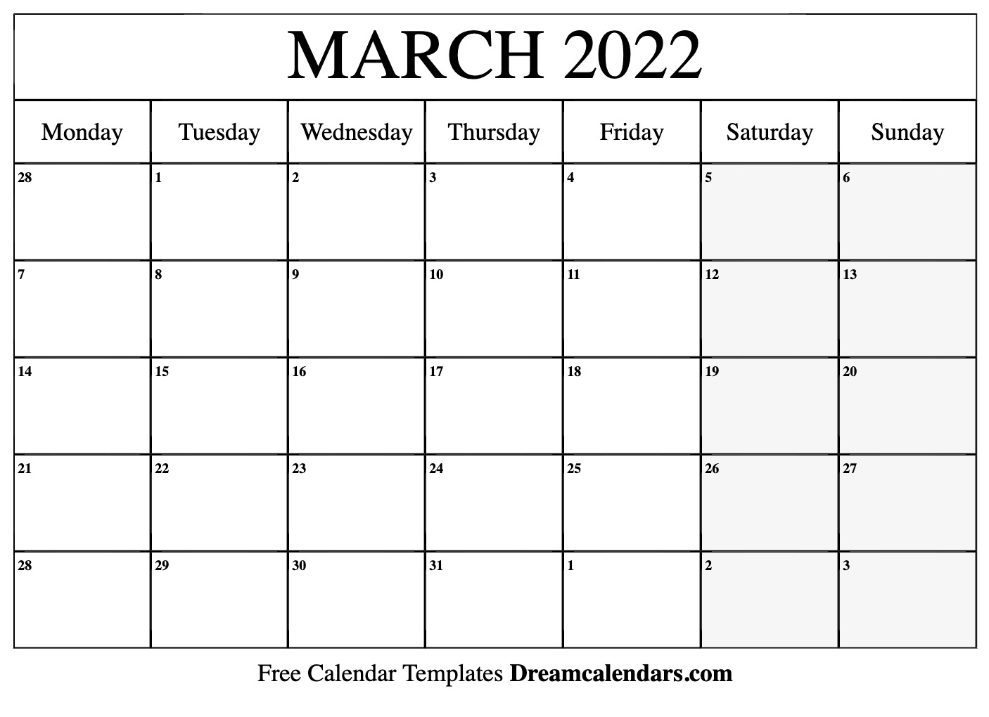 March 2022 Calendar | Free Blank Printable Templates