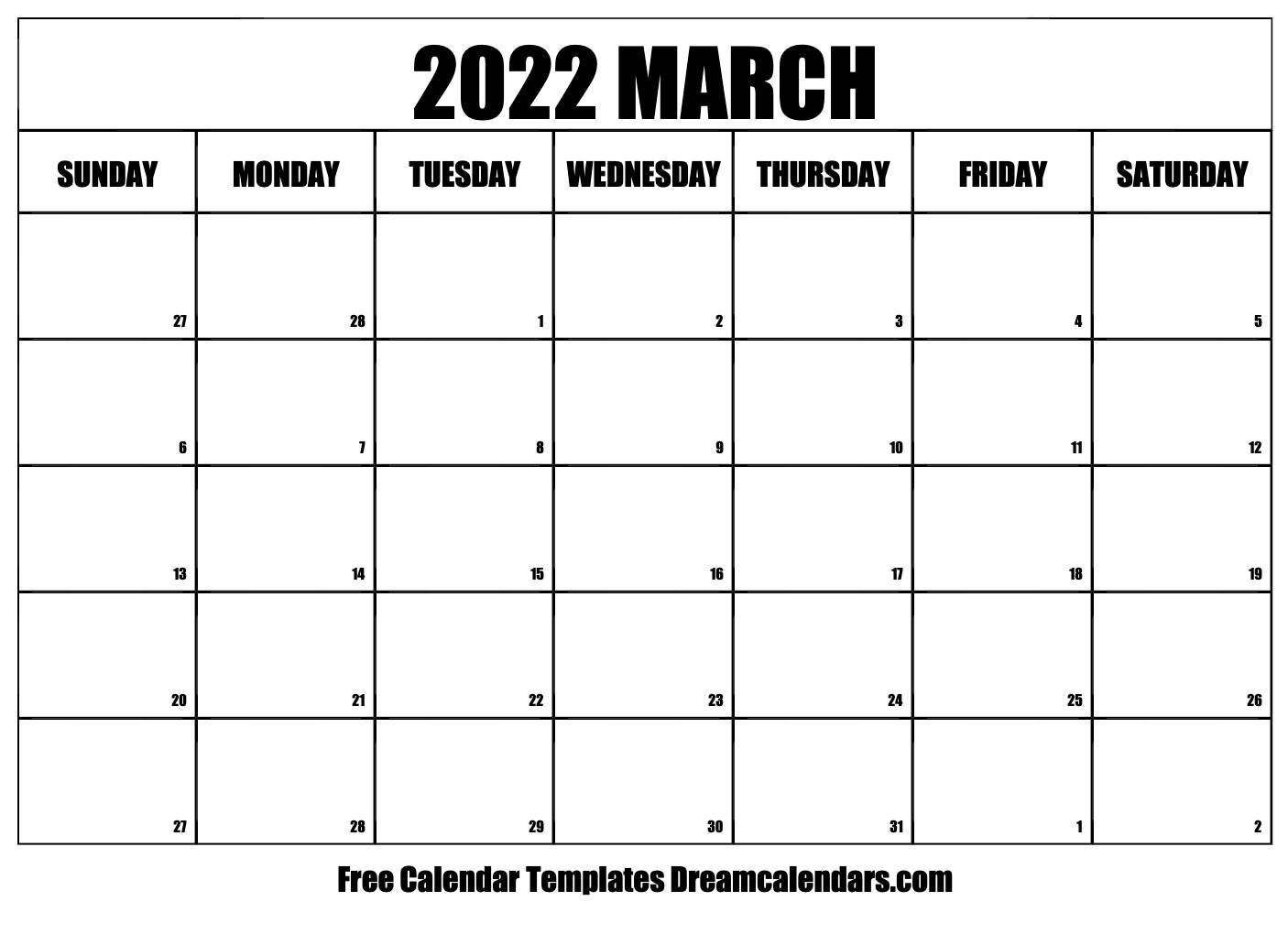 March 2022 Calendar | Free Blank Printable Templates