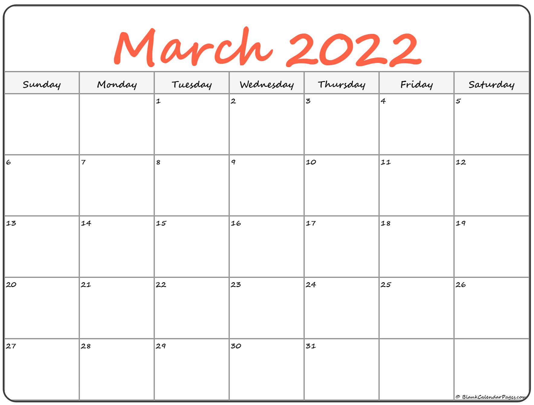 March 2022 Calendar | Free Printable Calendar Templates