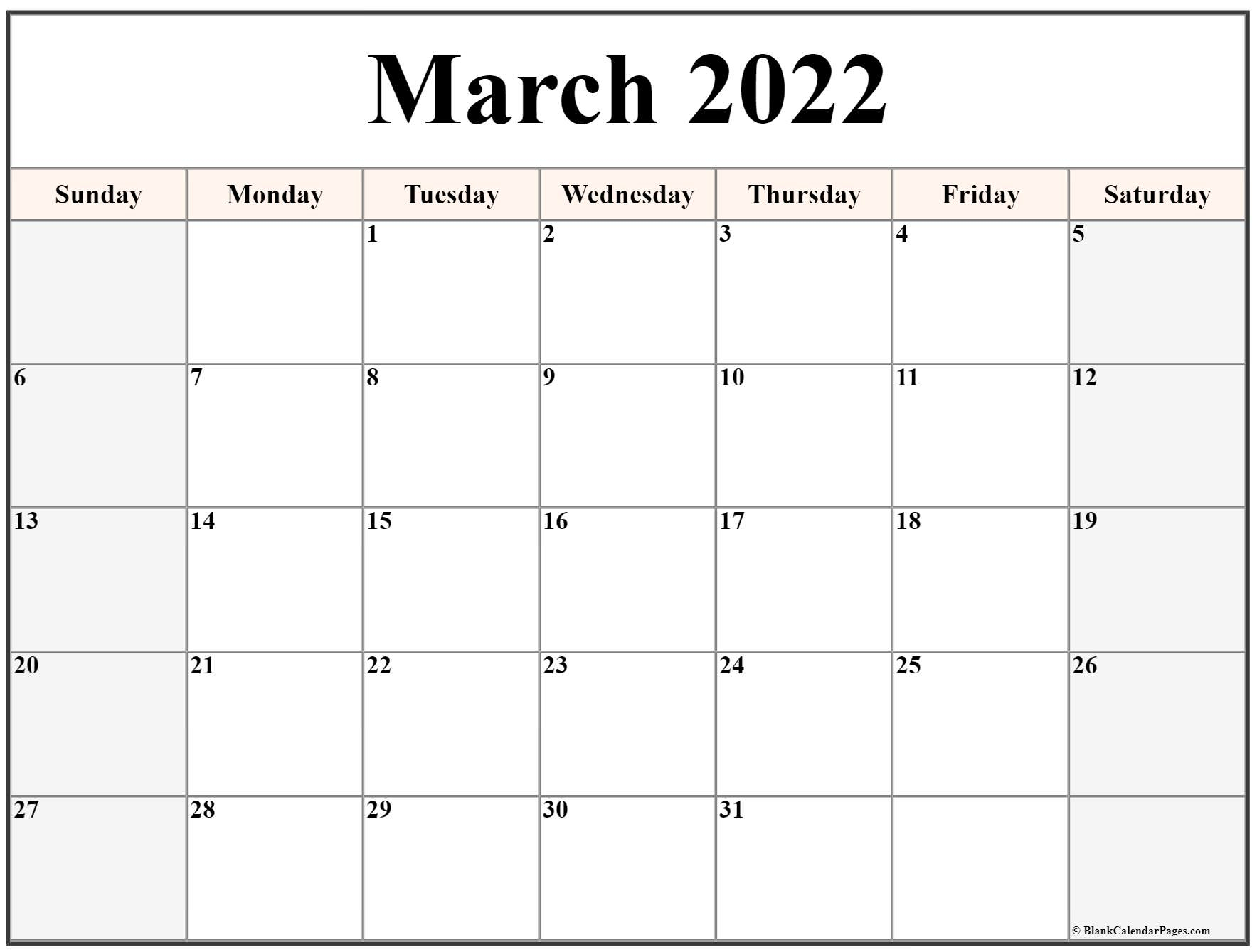 March 2022 Calendar | Free Printable Calendar Templates