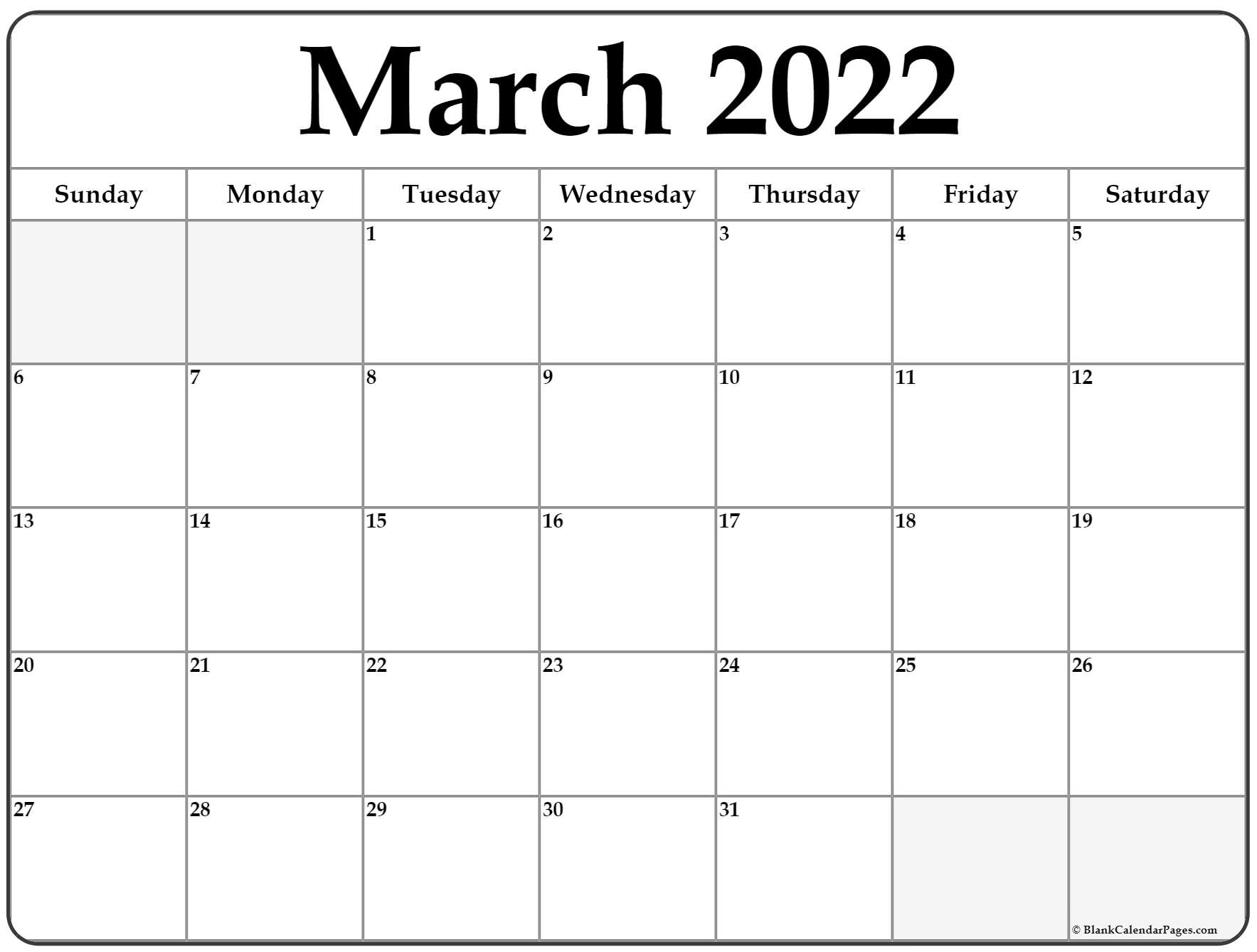 March 2022 Calendar | Free Printable Calendar Templates