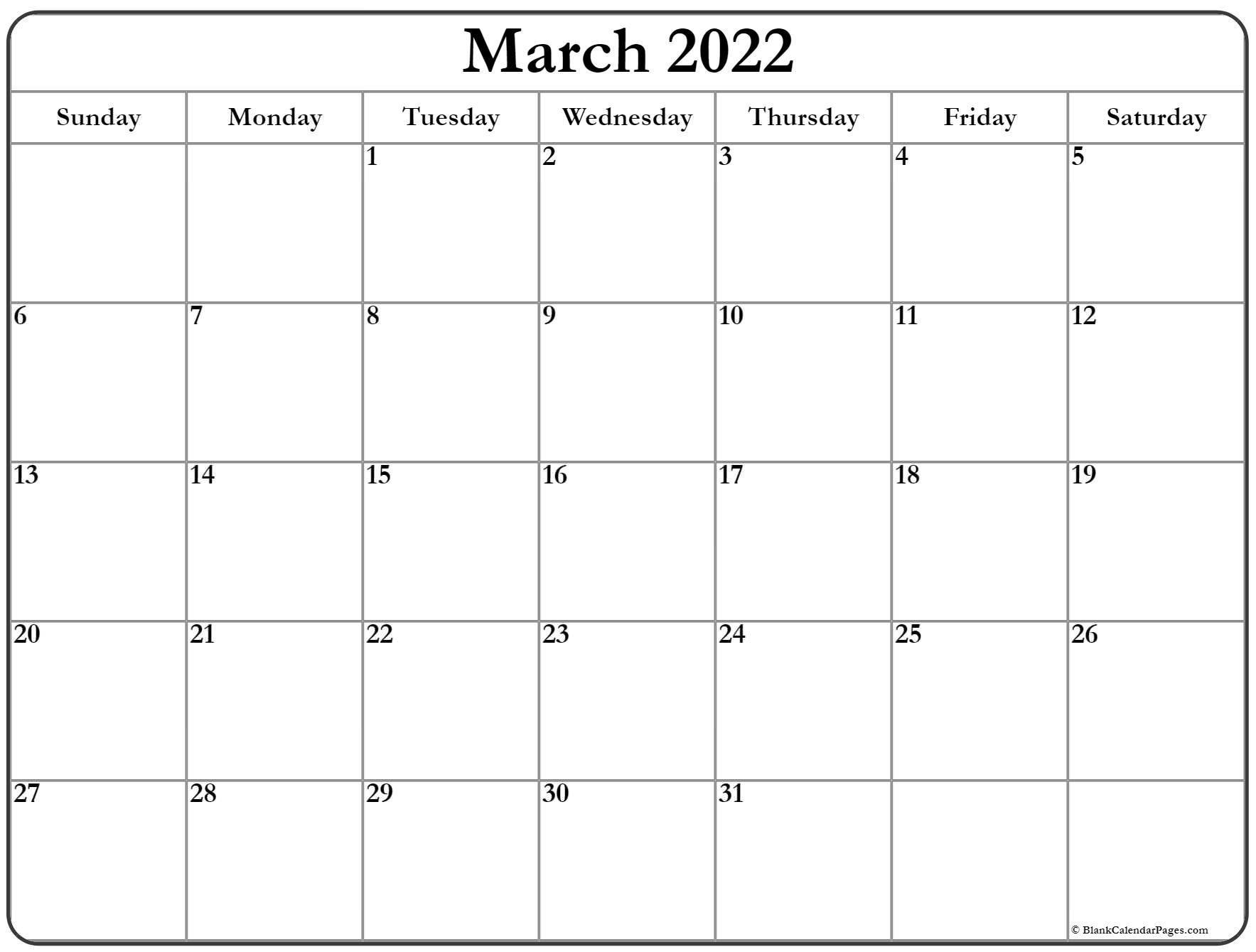 March 2022 Calendar | Free Printable Calendar Templates