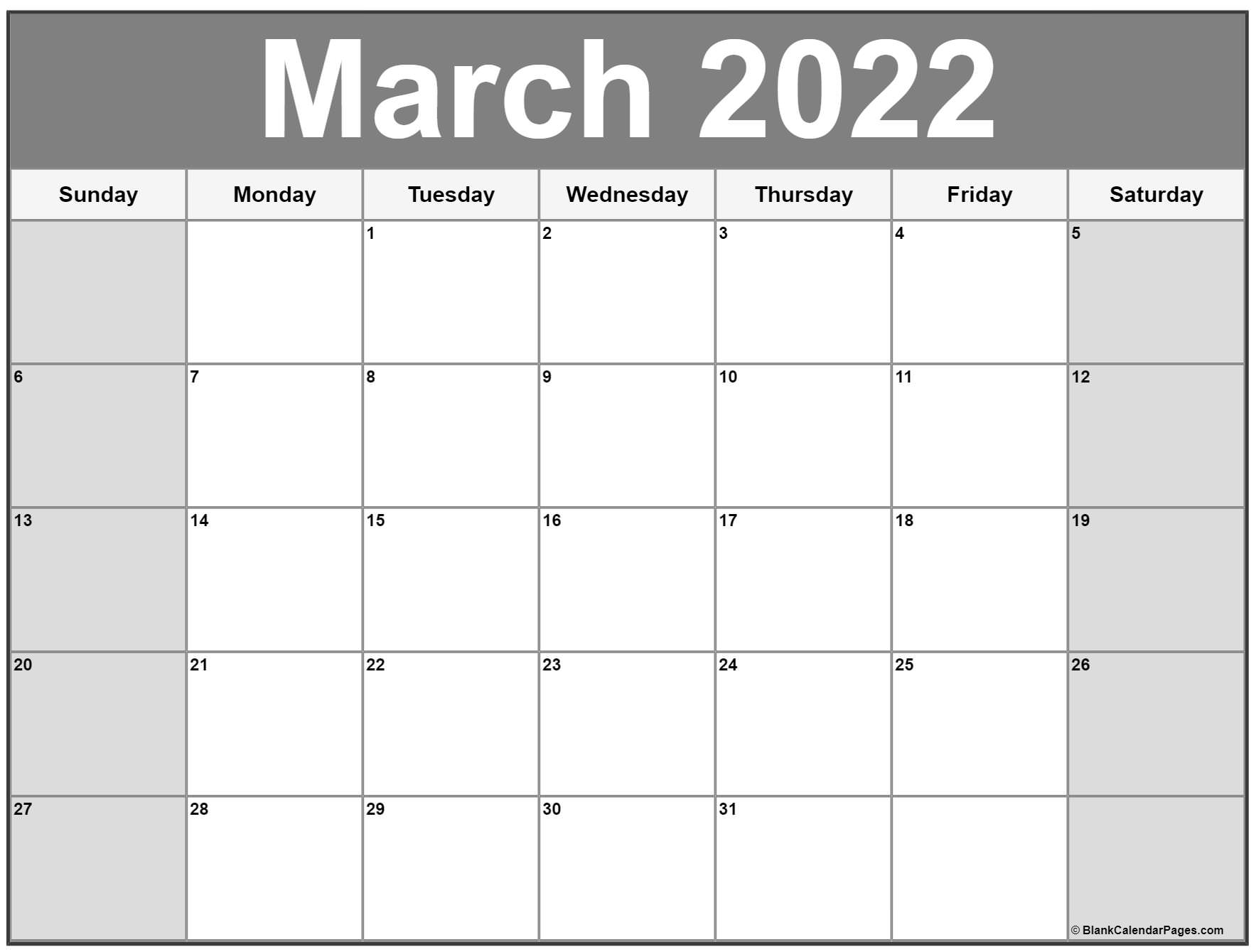 March 2022 Calendar | Free Printable Calendar Templates