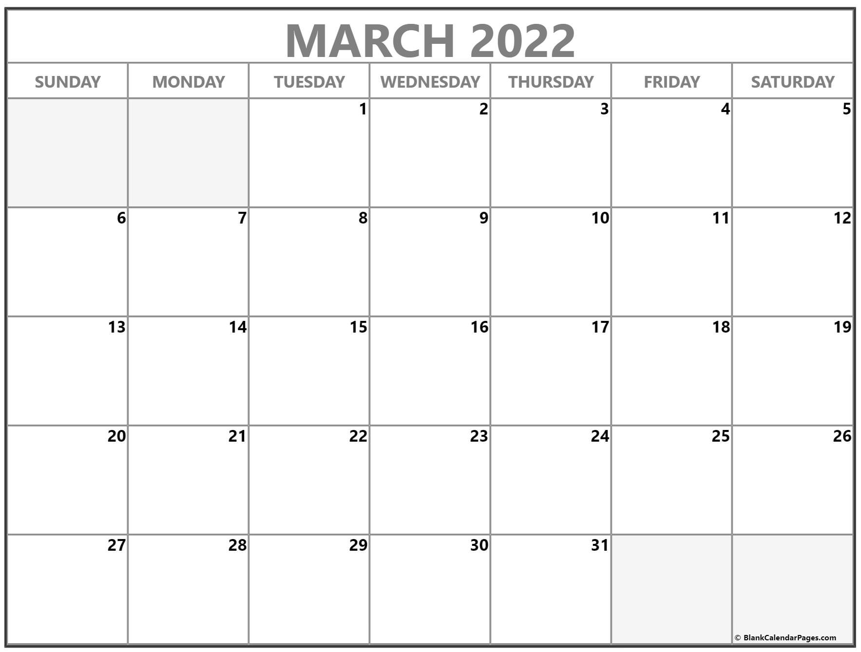 March 2022 Calendar | Free Printable Calendar Templates
