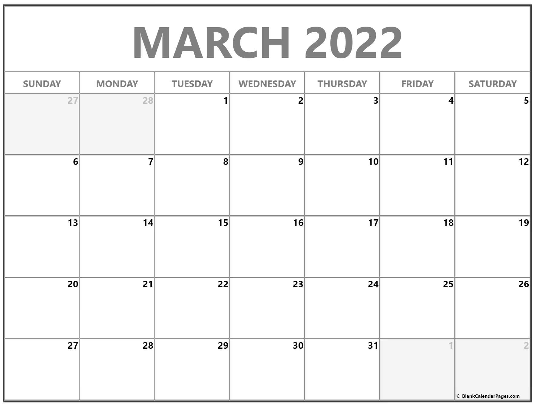 March 2022 Calendar | Free Printable Calendar Templates