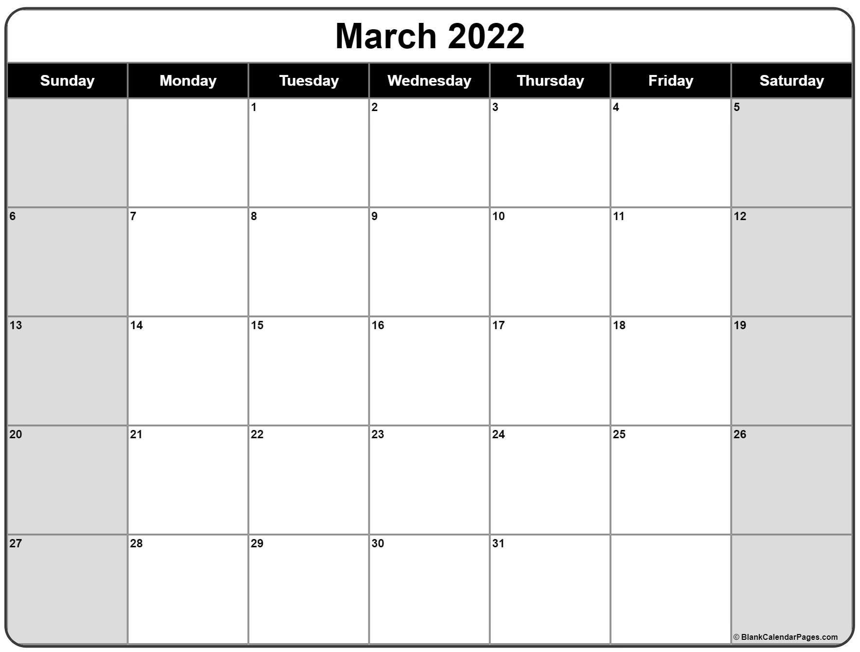 March 2022 Calendar | Free Printable Calendar Templates