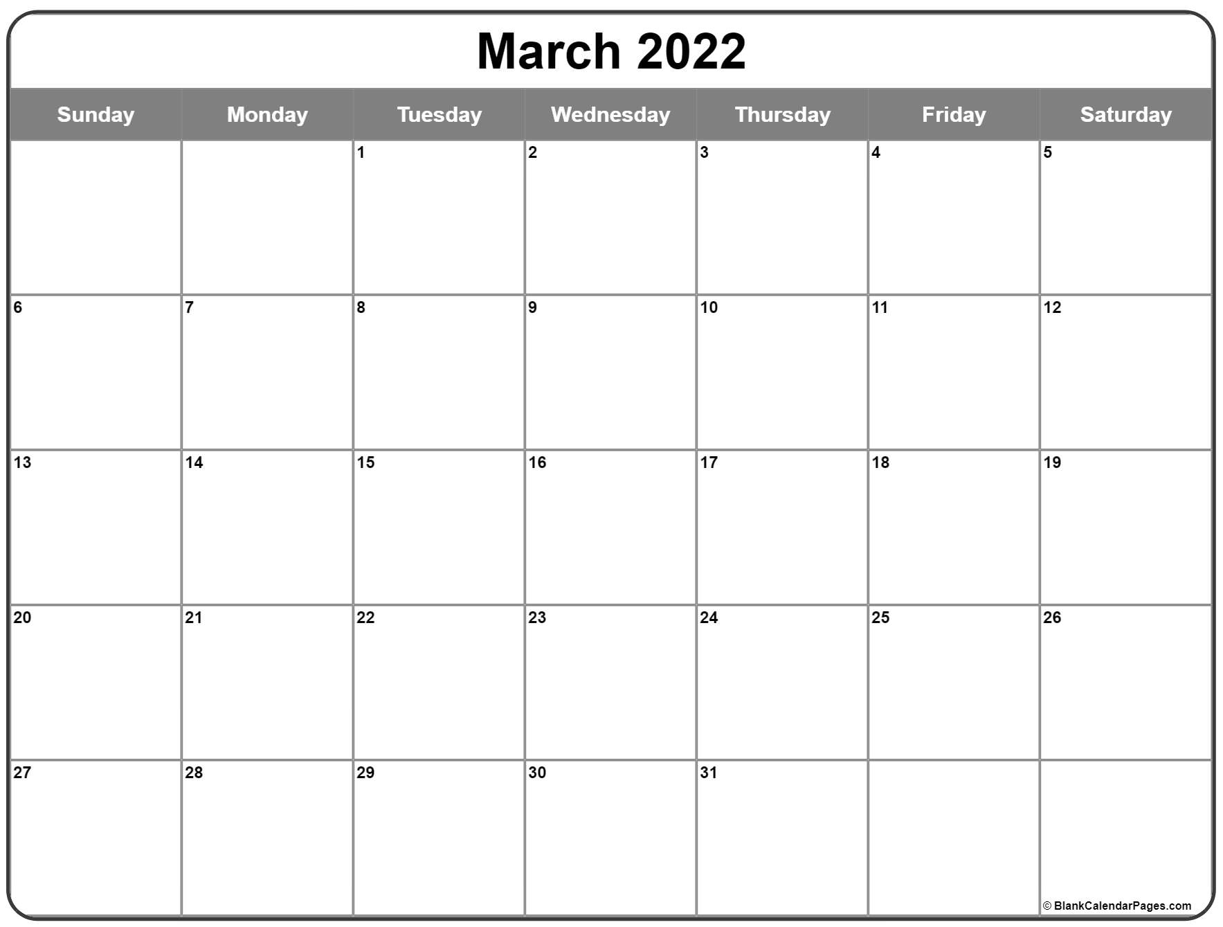 March 2022 Calendar | Free Printable Calendar Templates