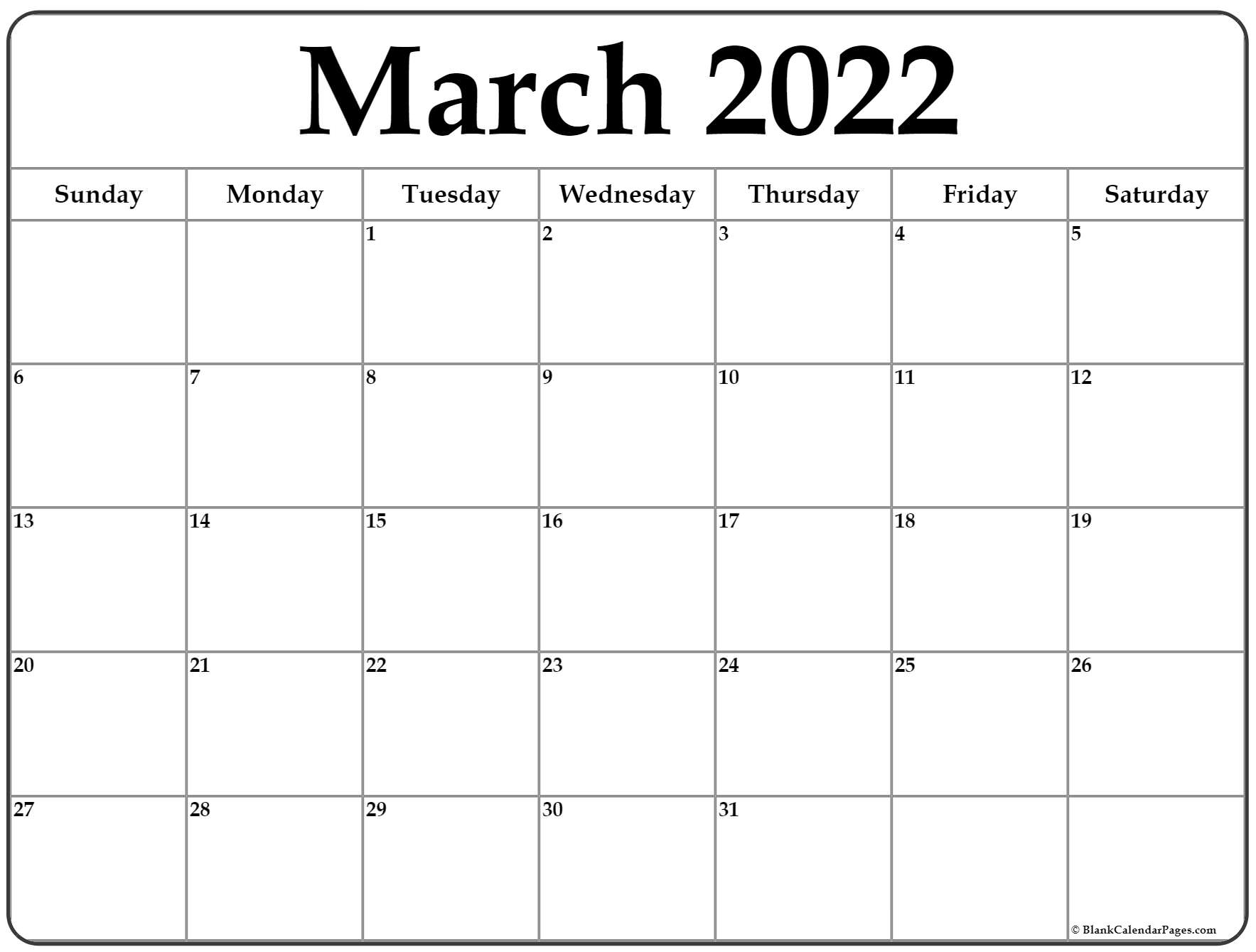 March 2022 Calendar | Free Printable Calendar Templates