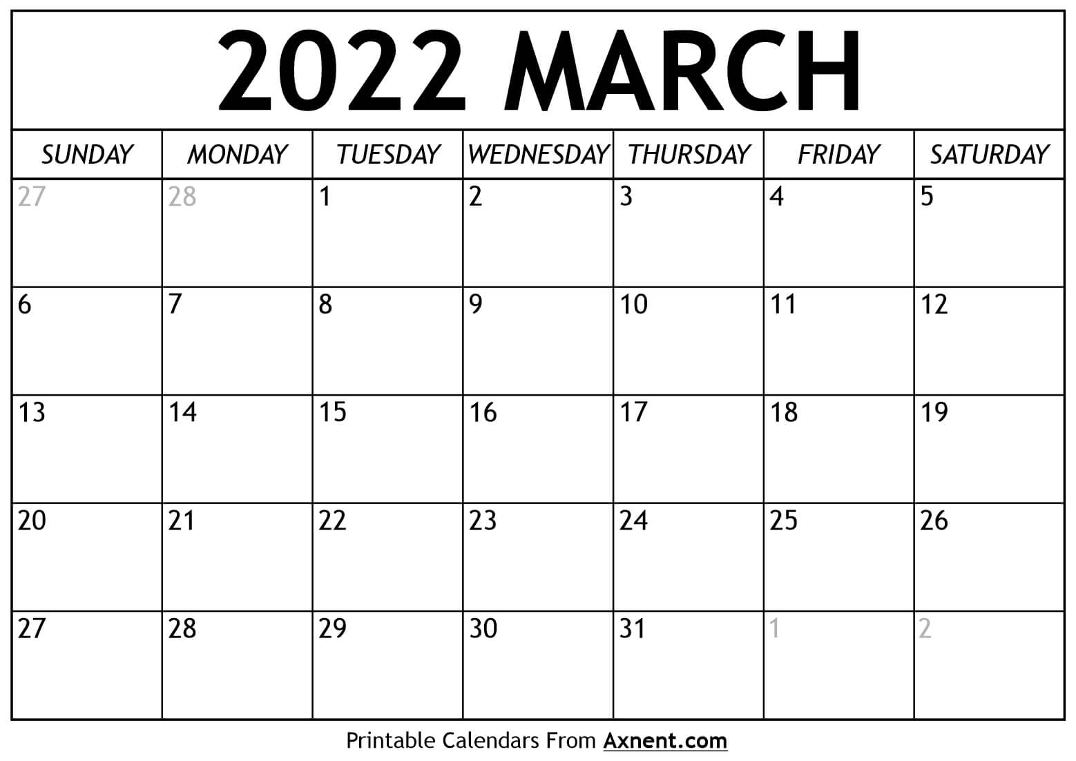 March 2022 Calendar Rnnr
