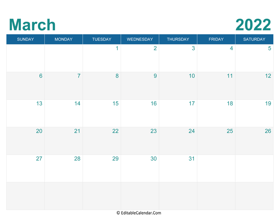 March 2022 Calendar Templates