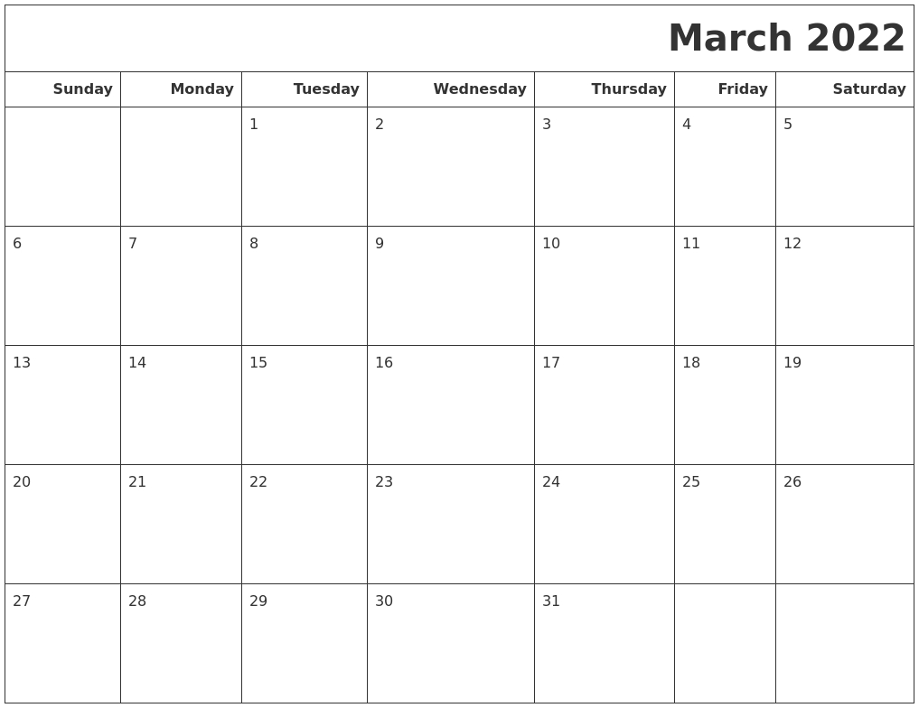 March 2022 Calendars To Print