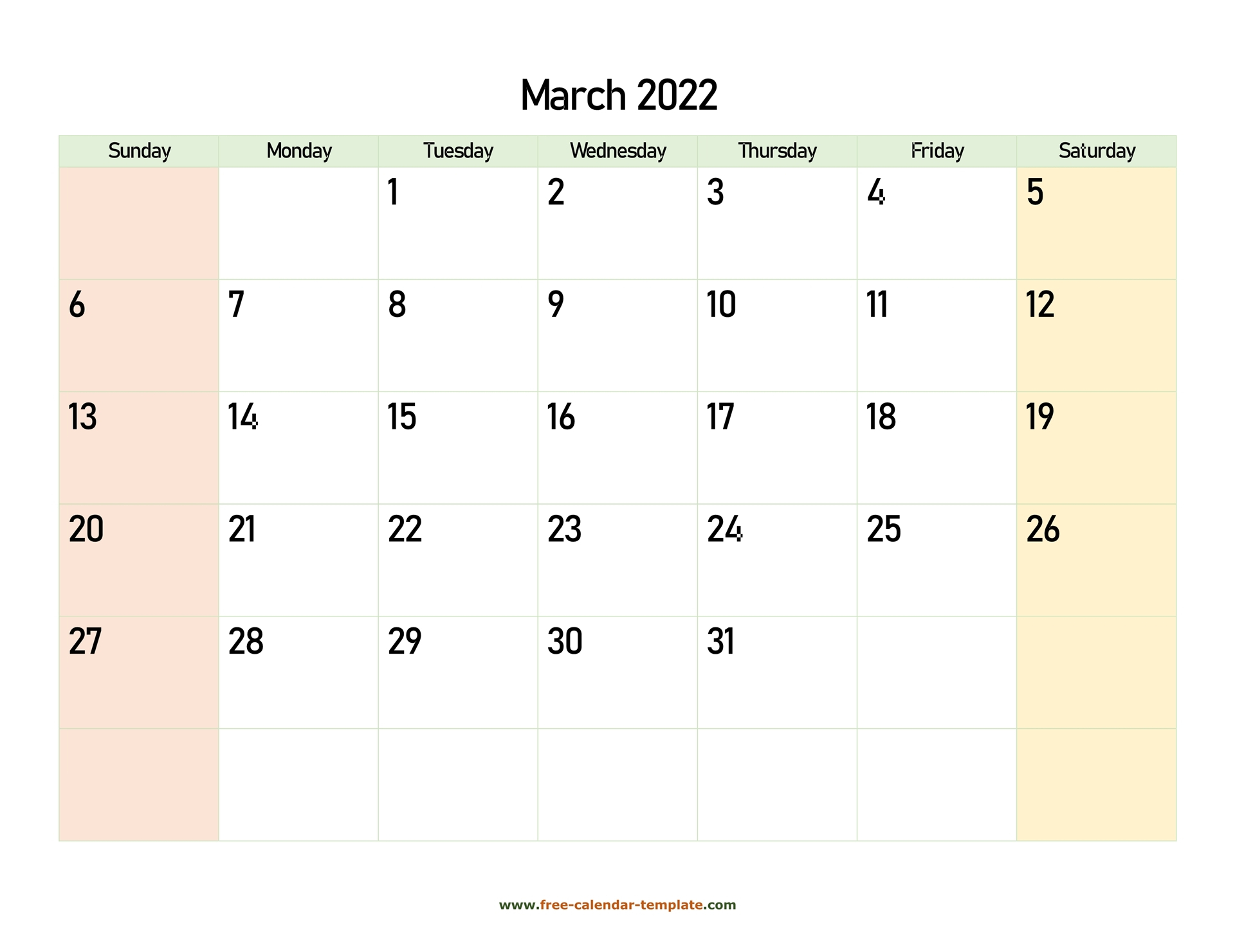 March 2022 Free Calendar Tempplate | Free-Calendar