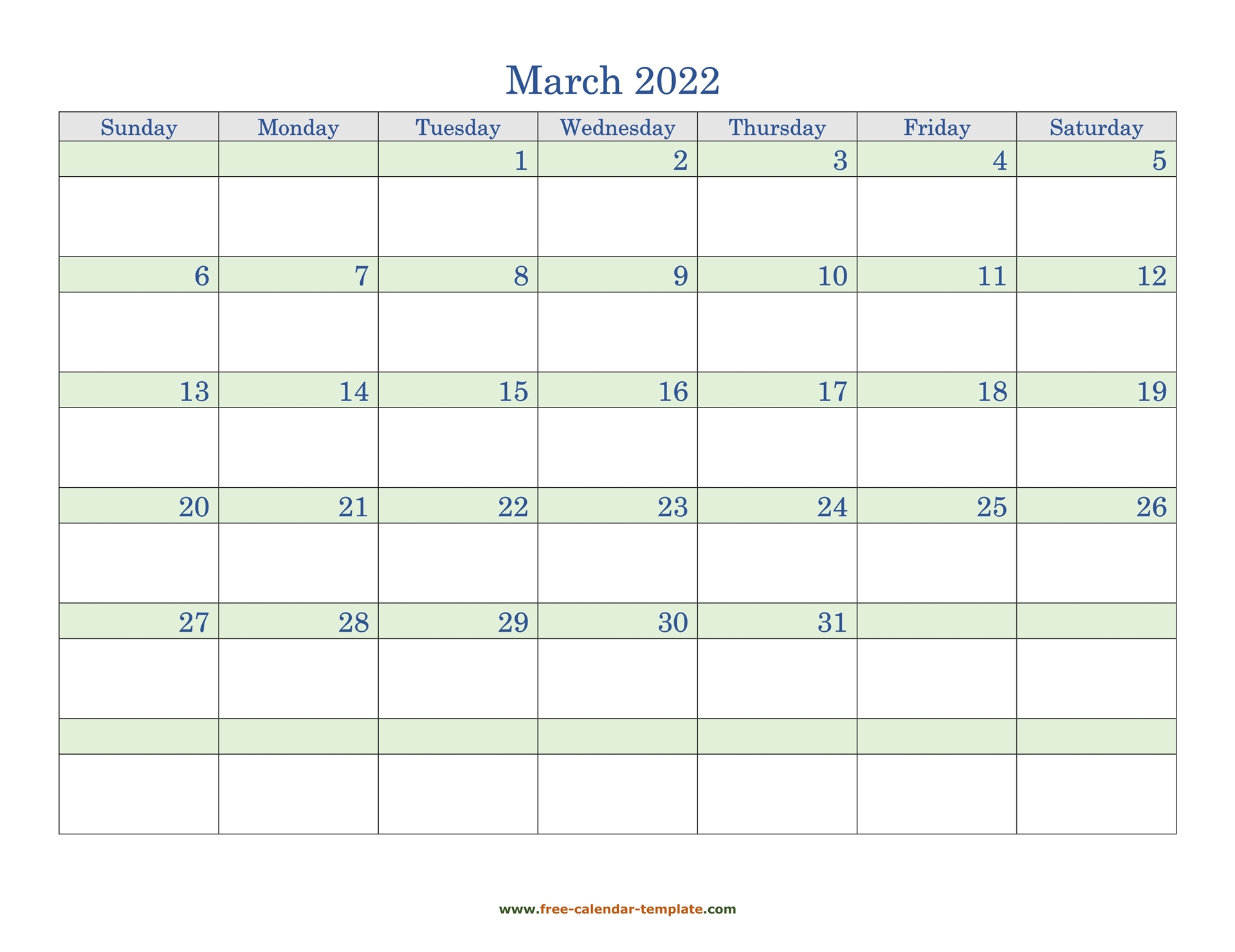 March 2022 Free Calendar Tempplate | Free-Calendar