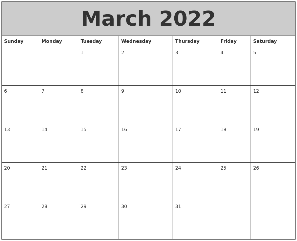 March 2022 My Calendar