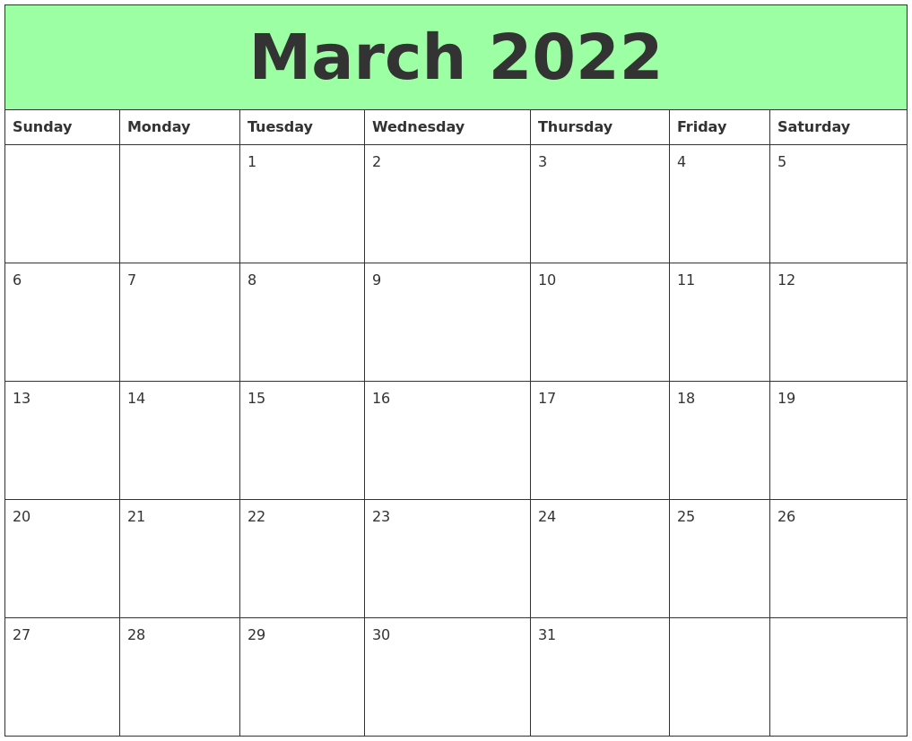 March 2022 Printable Calendars