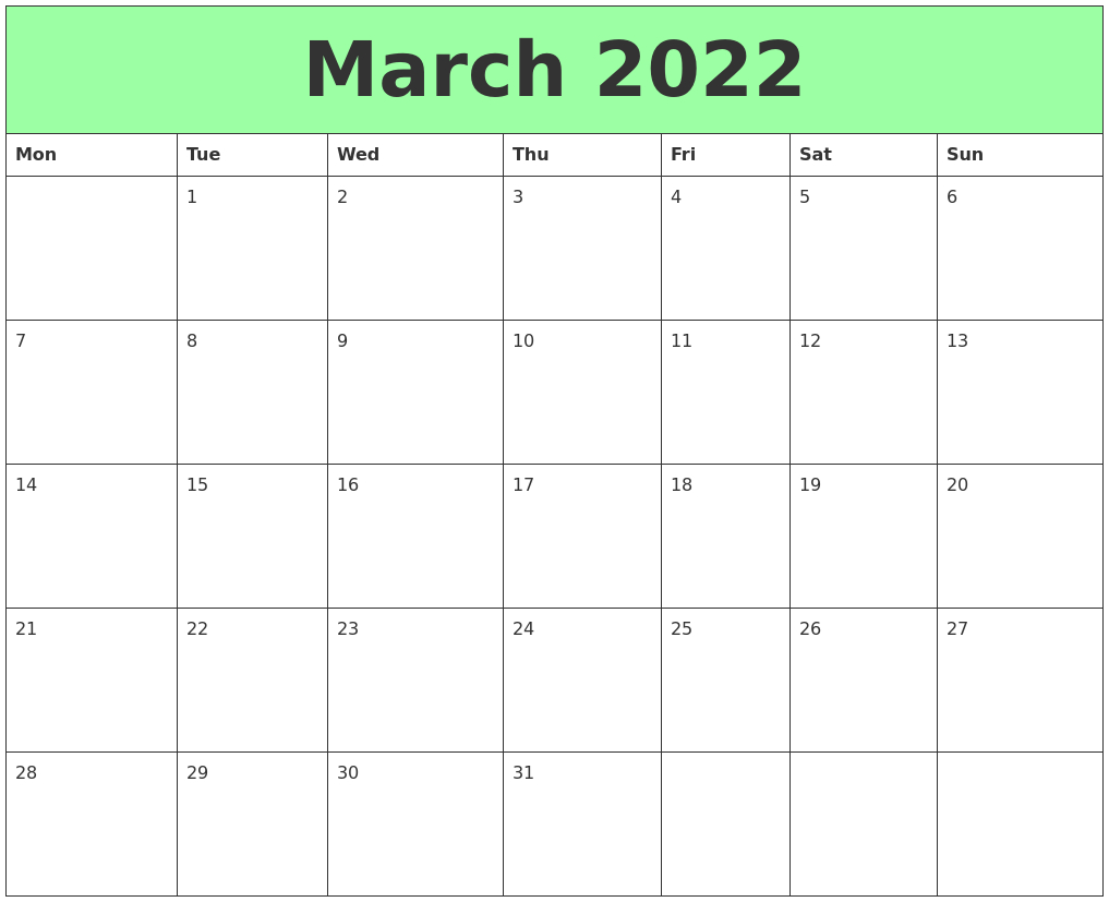 March 2022 Printable Calendars