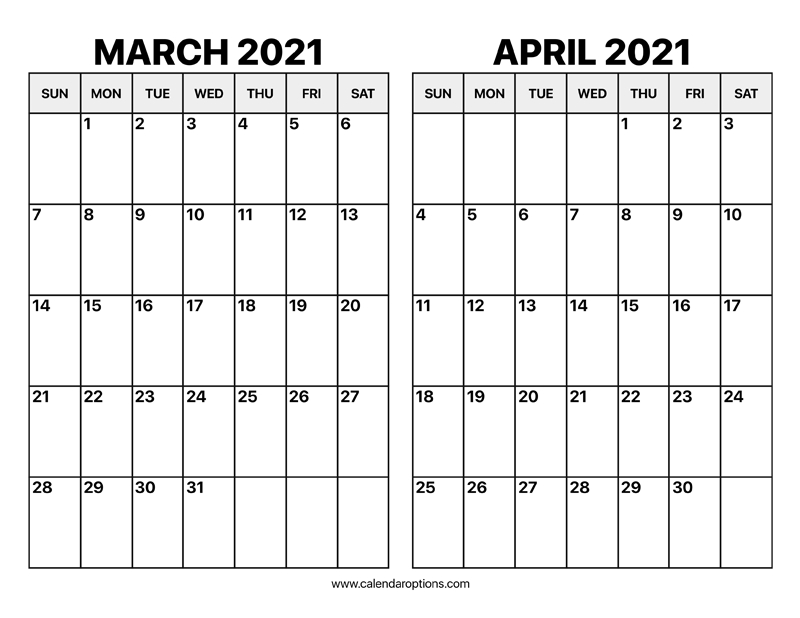 March And April 2021 Calendar - Calendar Options