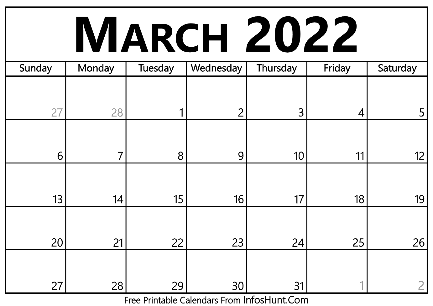 March Calendar 2022 Printable - August Calendar 2022
