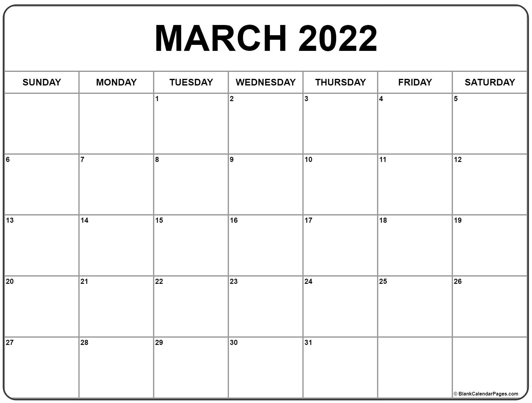 March Month Calendar 2022 - February Calendar 2022