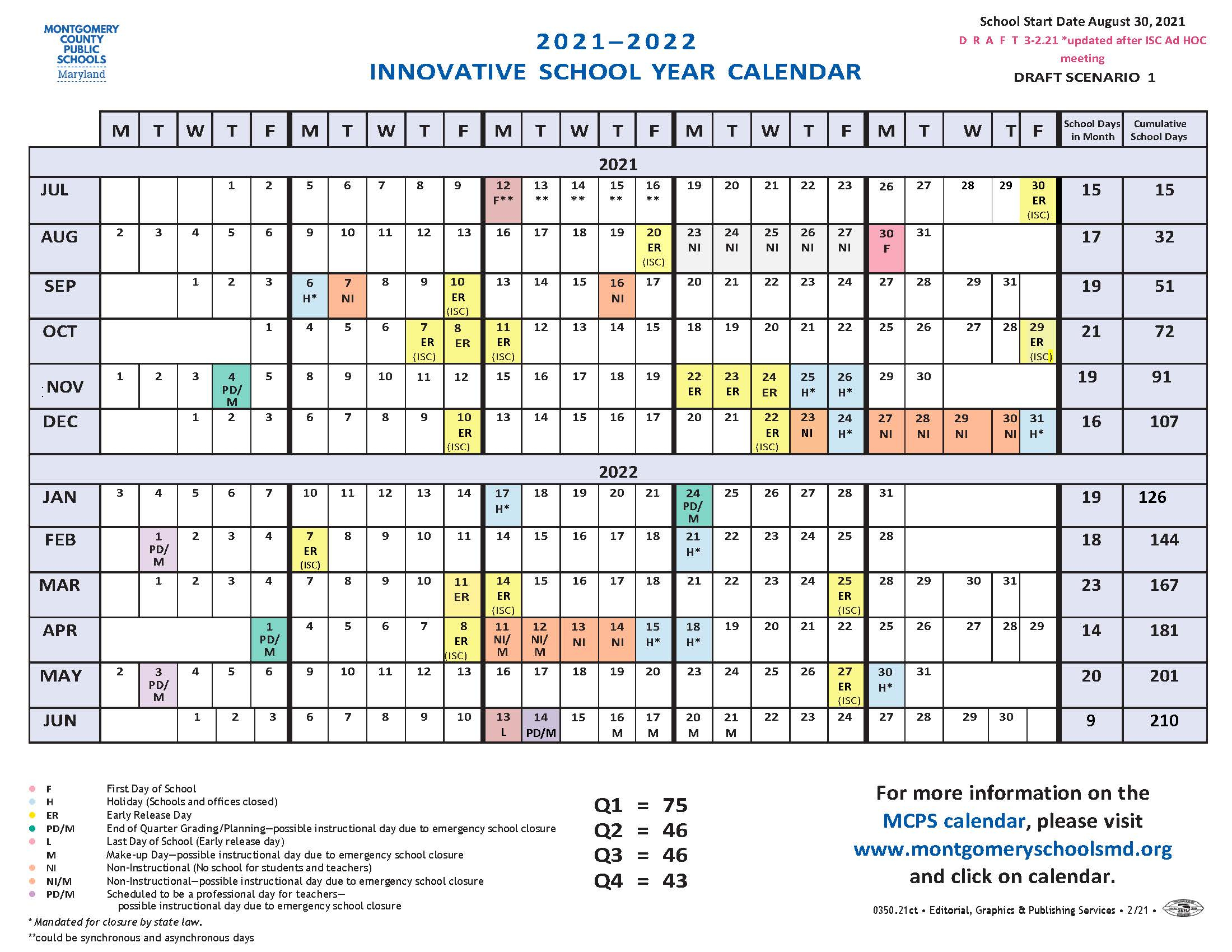 Maryland Montgomery County Public Schools Calendar 2022-23